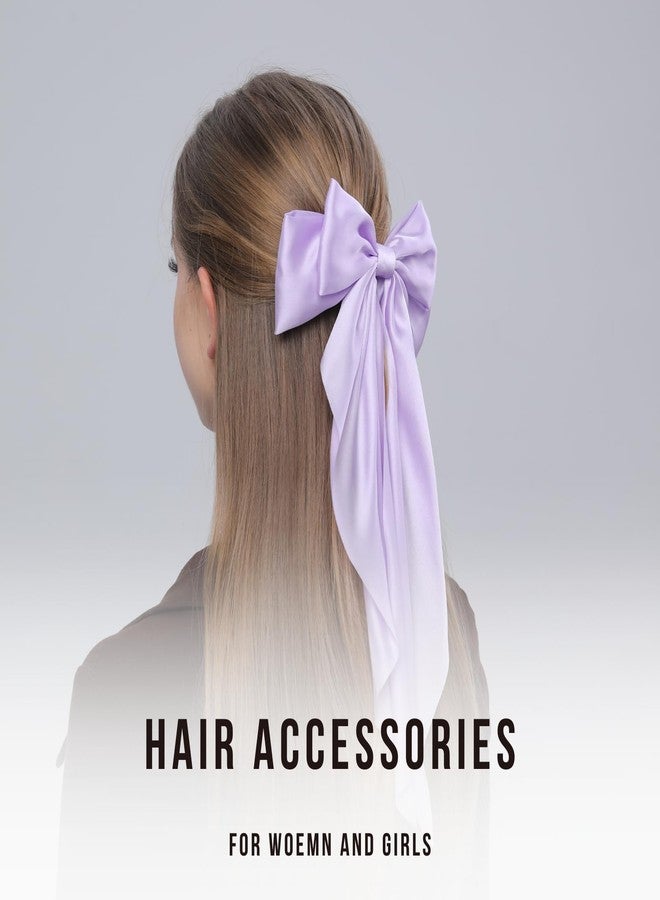 LuSeren 2PCS Big Hair Bow Clips for Women Girls – Purple Satin Ribbon Bow Barrettes with Long Tails, Large Hair Accessories for Ponytail, Party, Prom & Wedding - Image 3